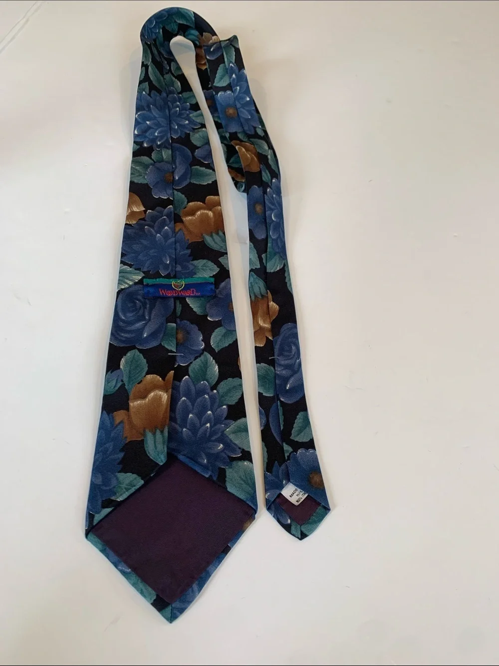 Vintage Woodward Woodie Men's Blue Floral Italian Silk Tie Necktie